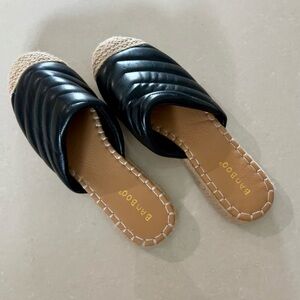 BAMBOO Black Quilted Mules with Tan Details